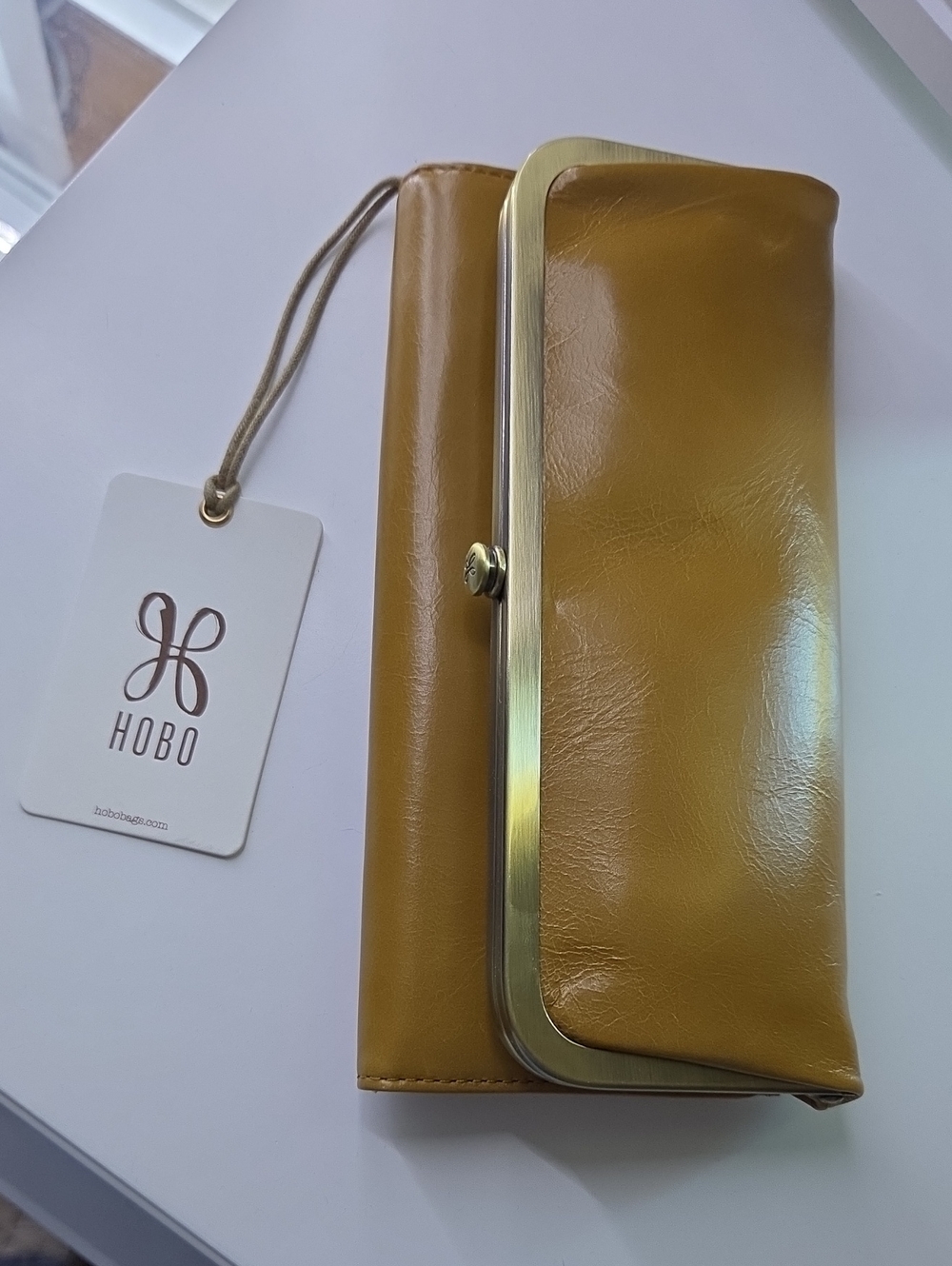 HOBO Mustard Yellow Leather Kiss-Lock Wallet